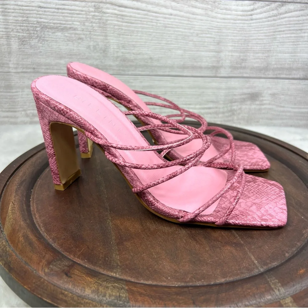 Billini Rana Slide Sandal in Rose Python Strappy Block Heels Size 6 Pink